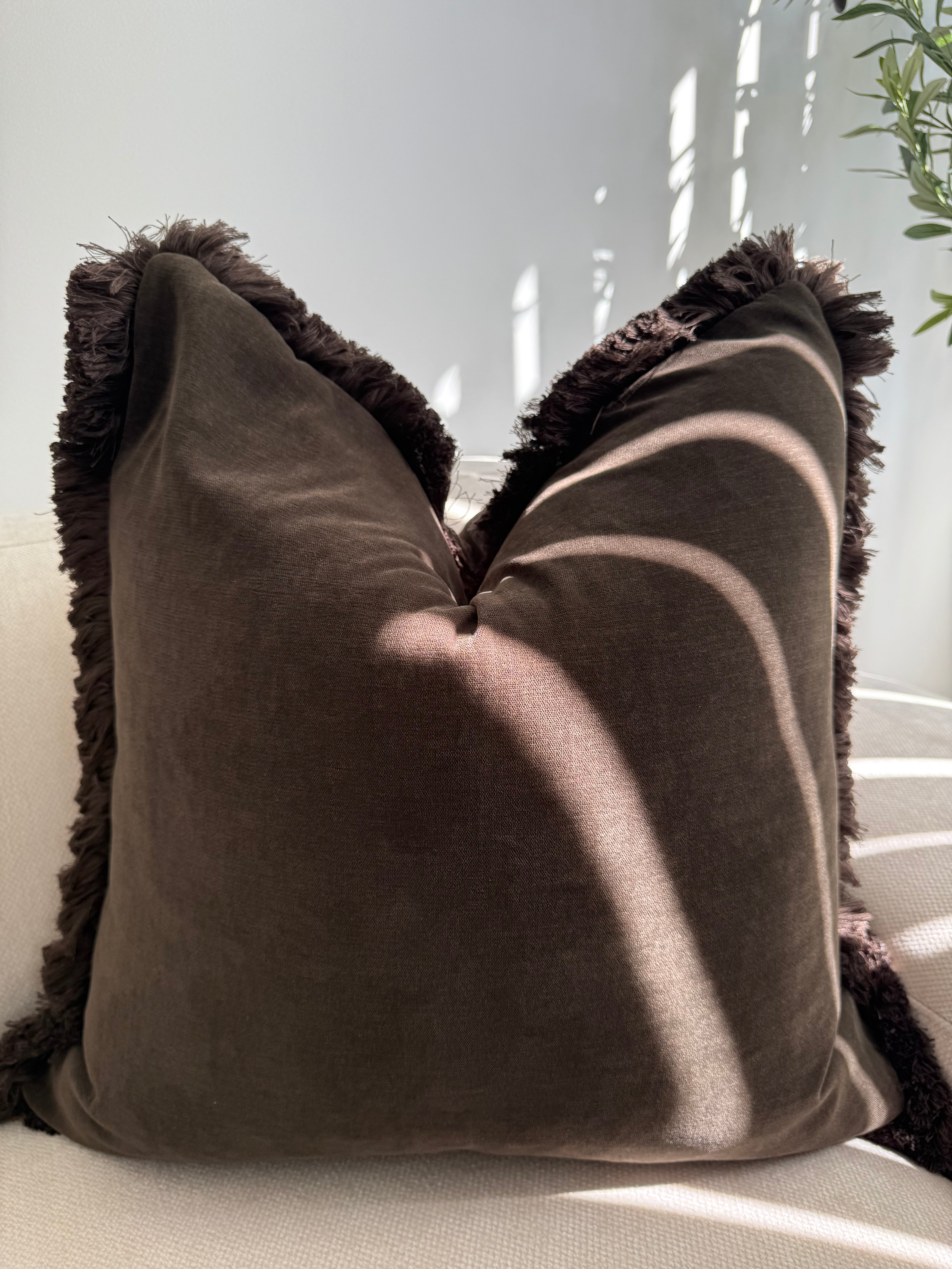 Chocolate brown tassel cushion (PRE-ORDER)