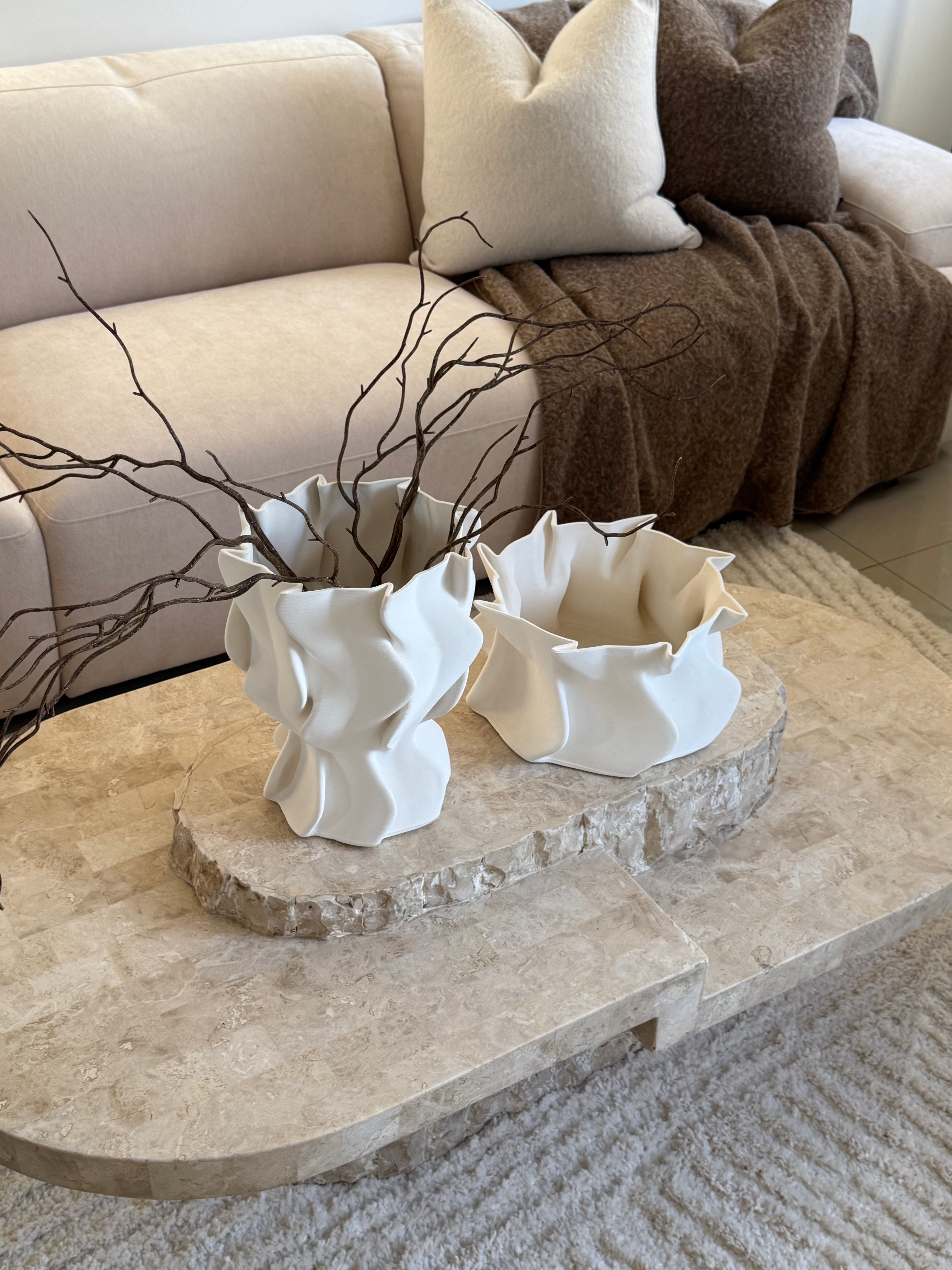 White wavy ceramic vase
