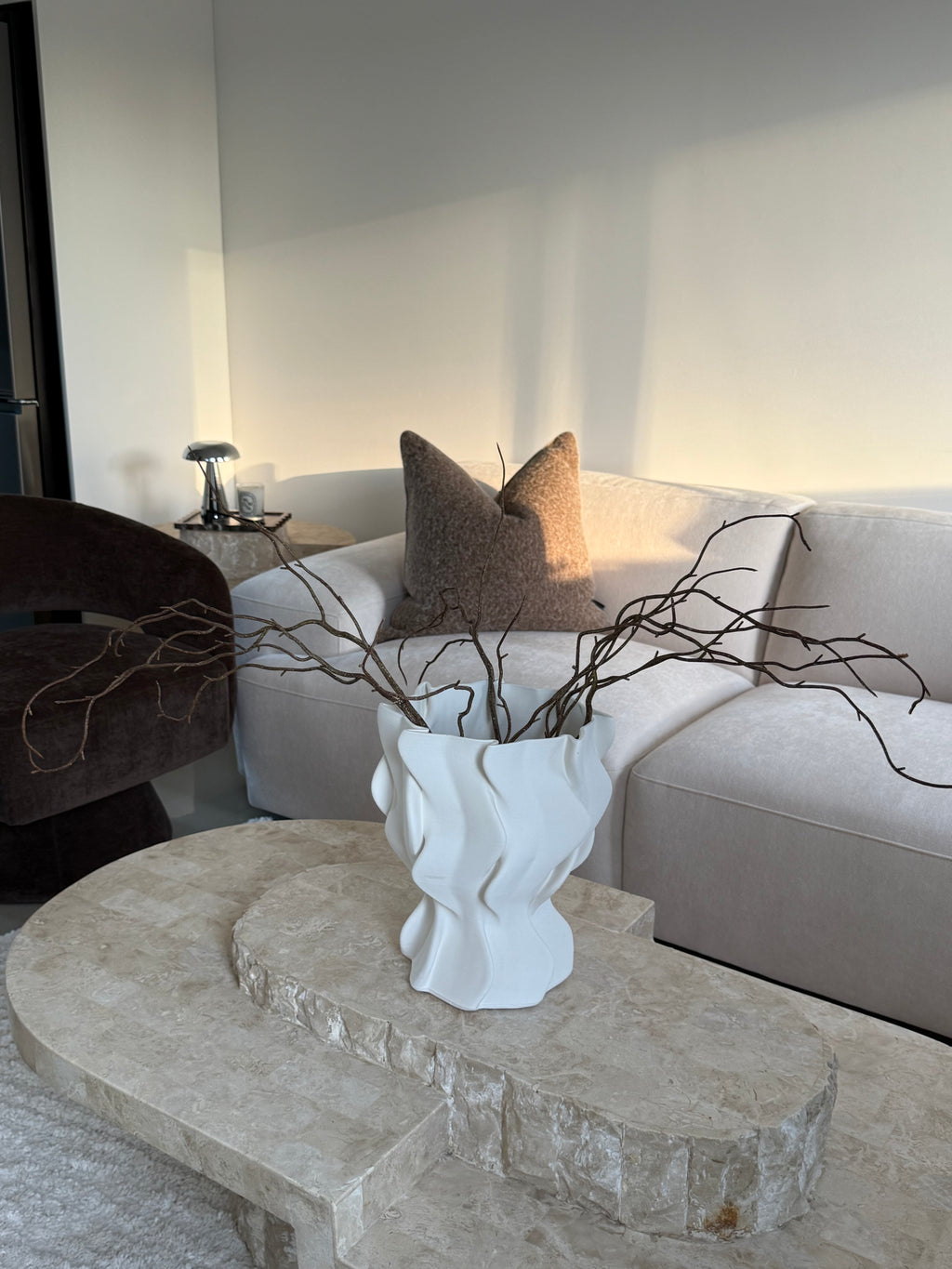 White wavy ceramic vase