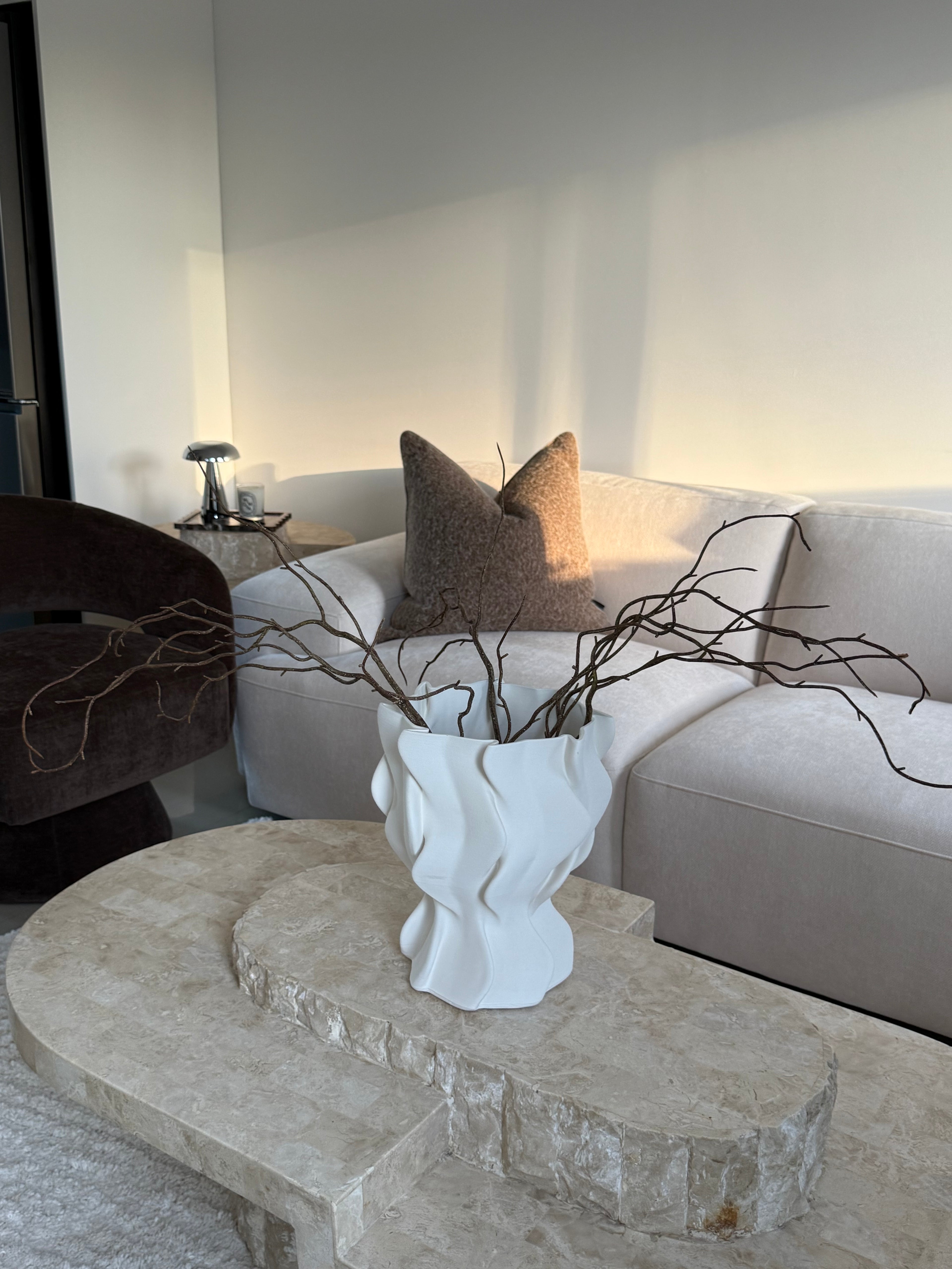 White wavy ceramic vase