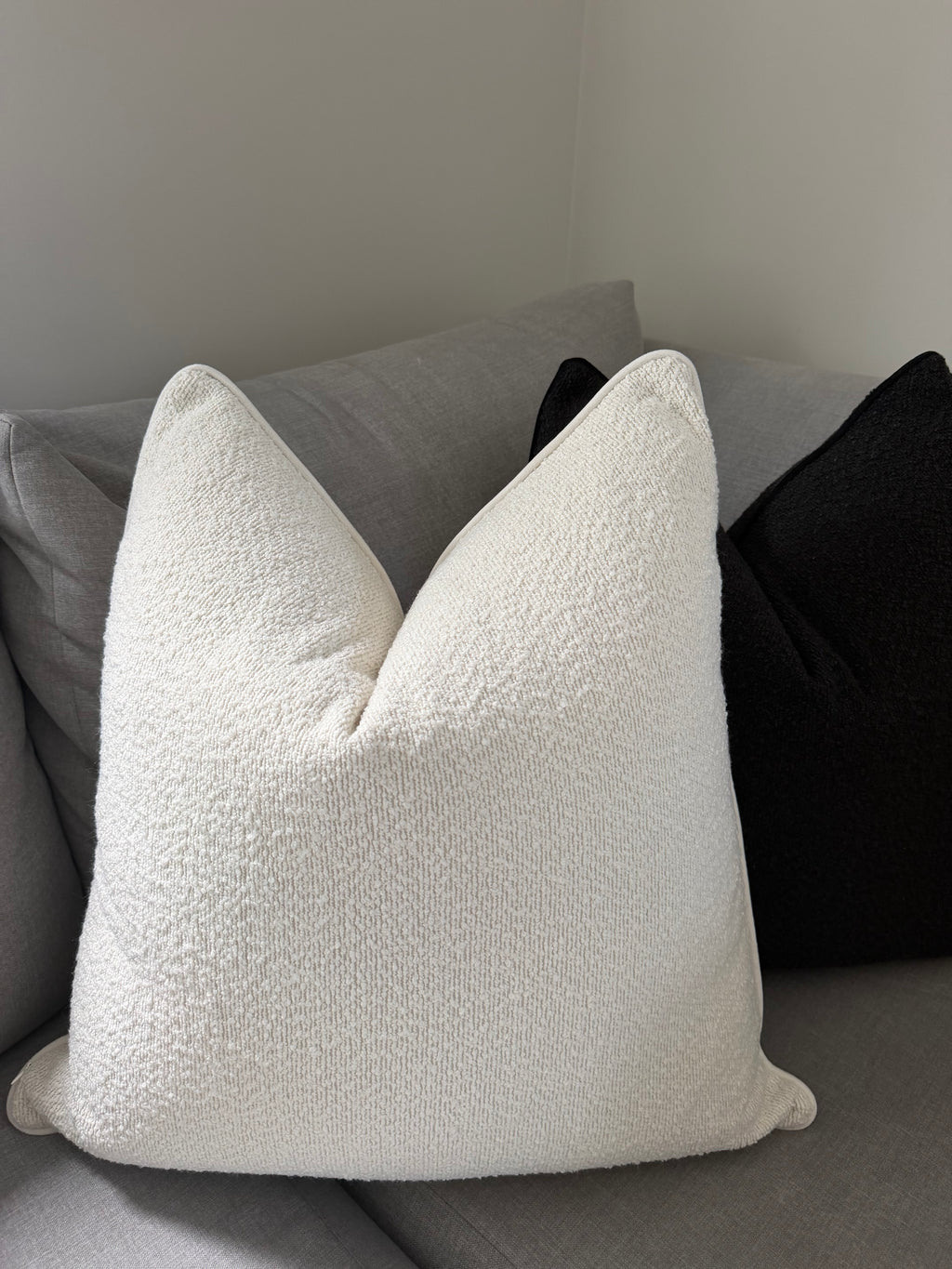 White boucle cushion cover