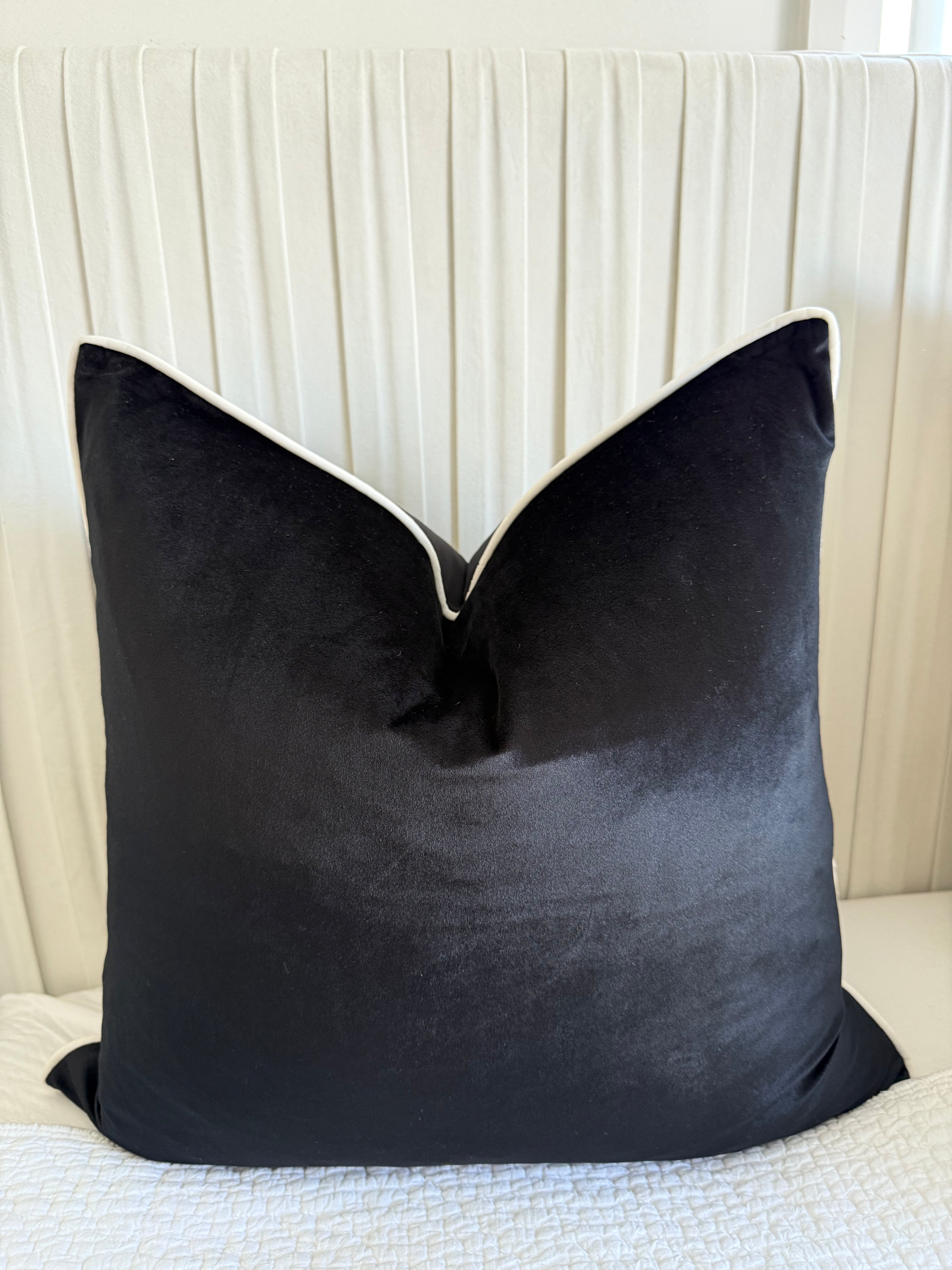 Black & White Piping | Velvet Cushion Cover