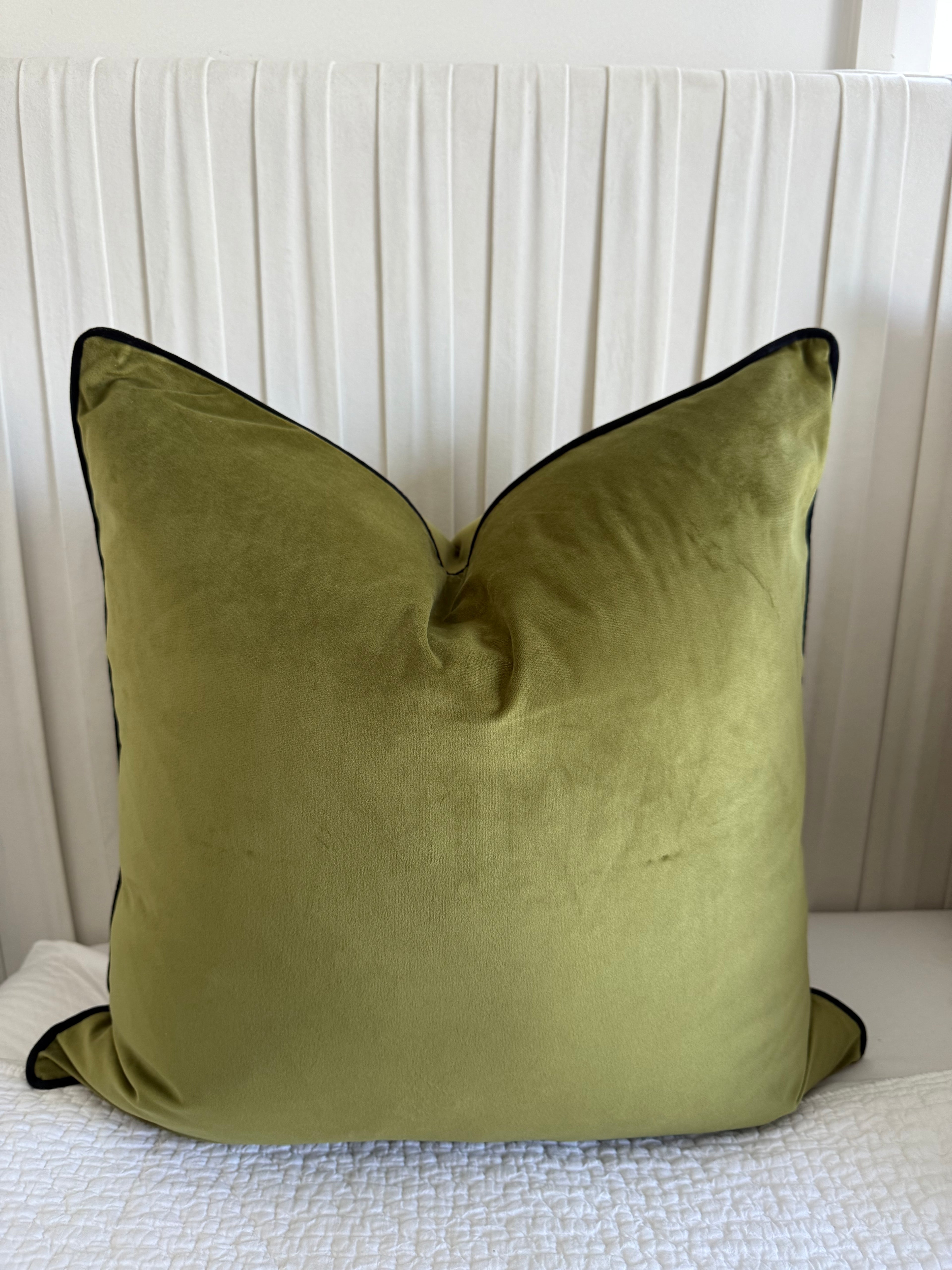 Moss Green & Black Piping | Velvet Cushion Cover