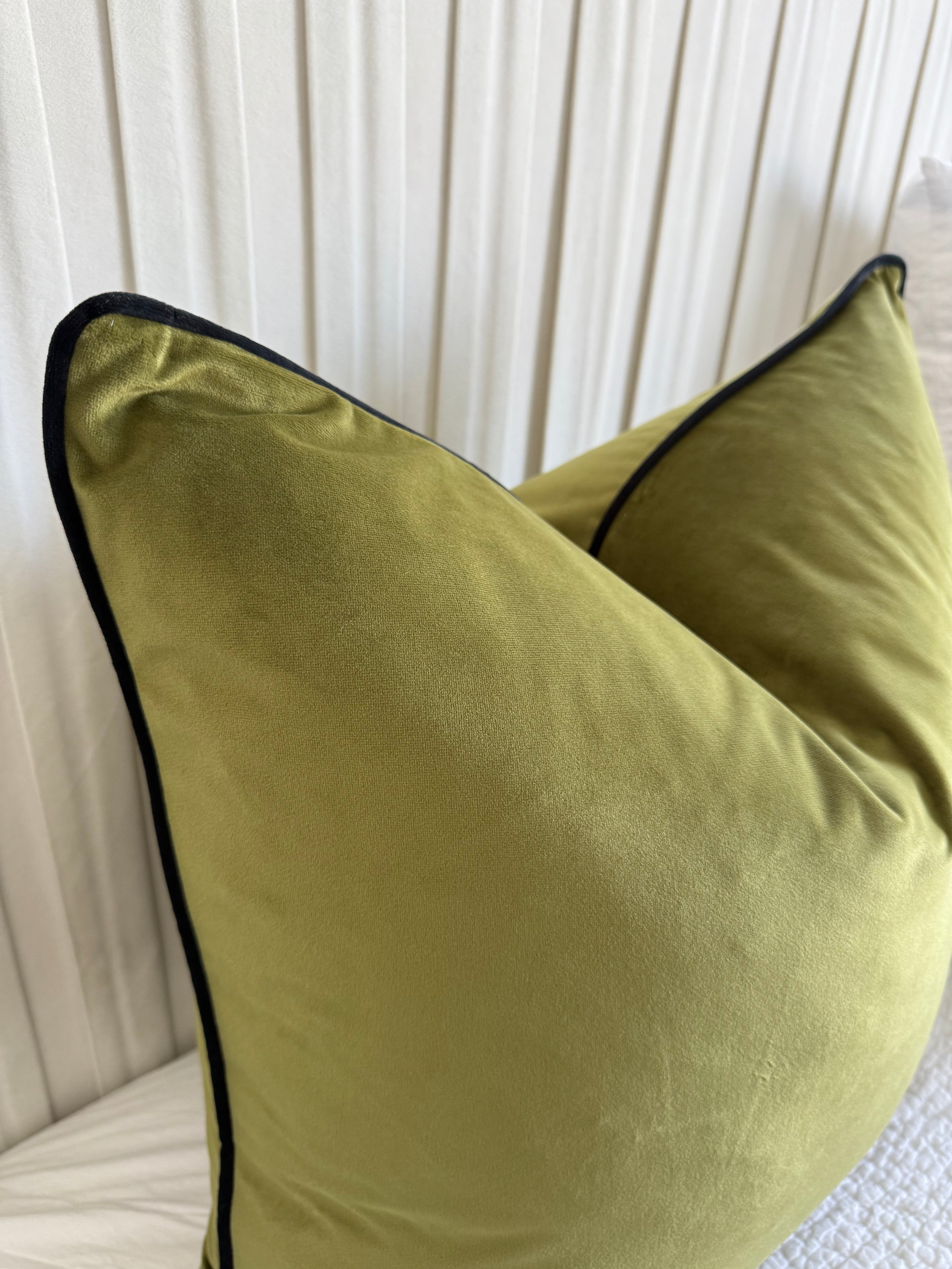 Moss Green & Black Piping | Velvet Cushion Cover