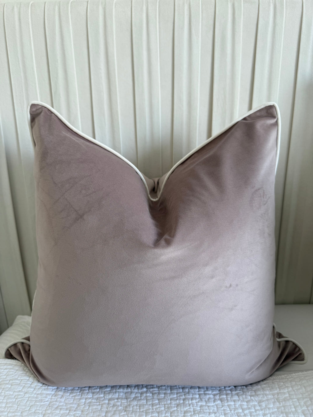 Blush & White Piping | Velvet Cushion Cover