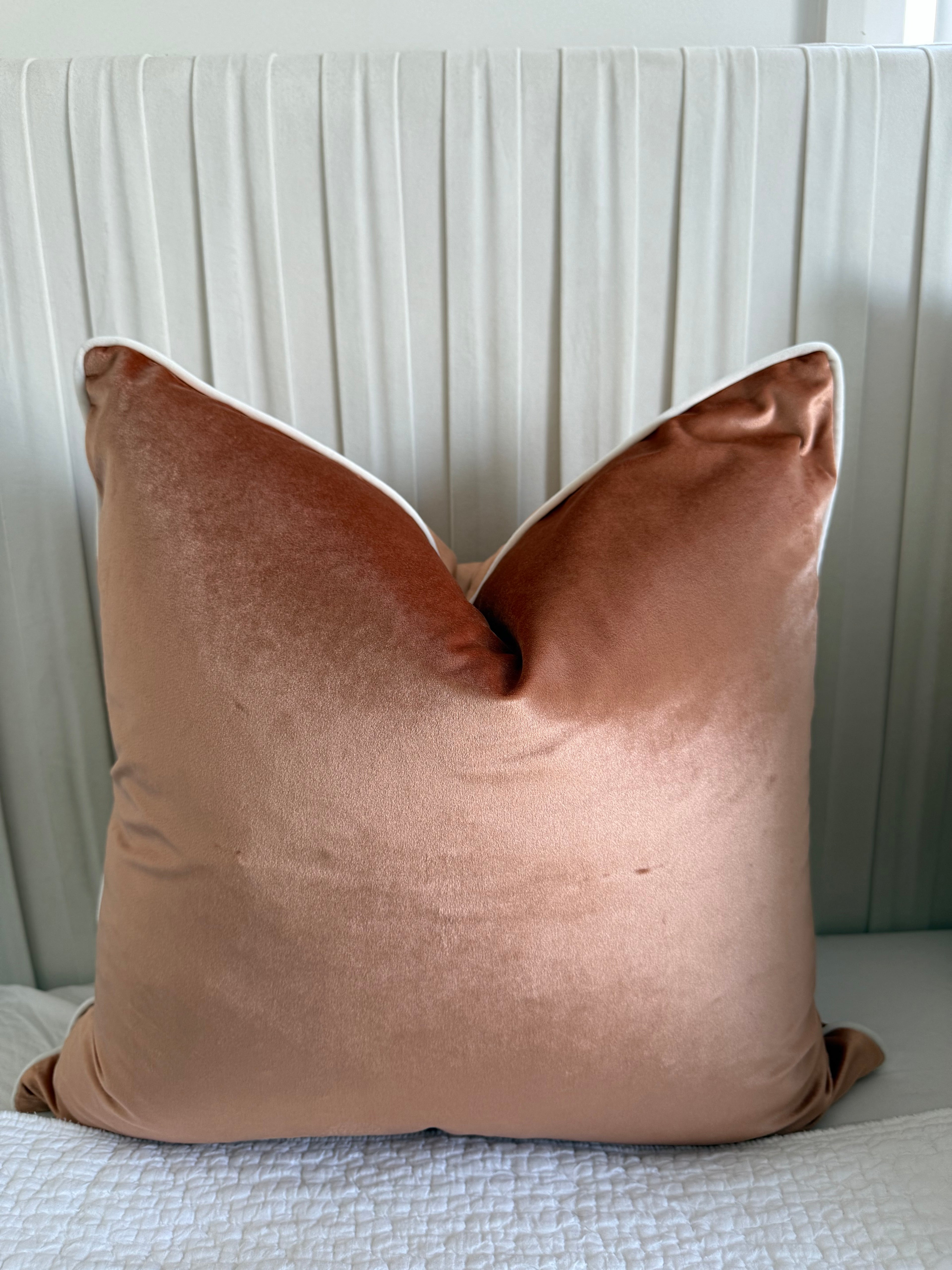 Coral & White Piping | Luxury Velvet Cushion Cover