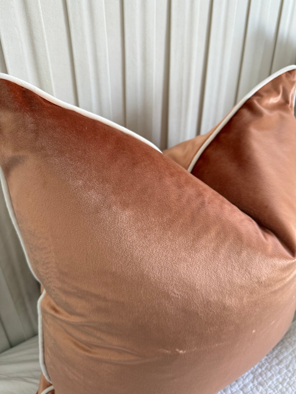 Coral & White Piping | Luxury Velvet Cushion Cover